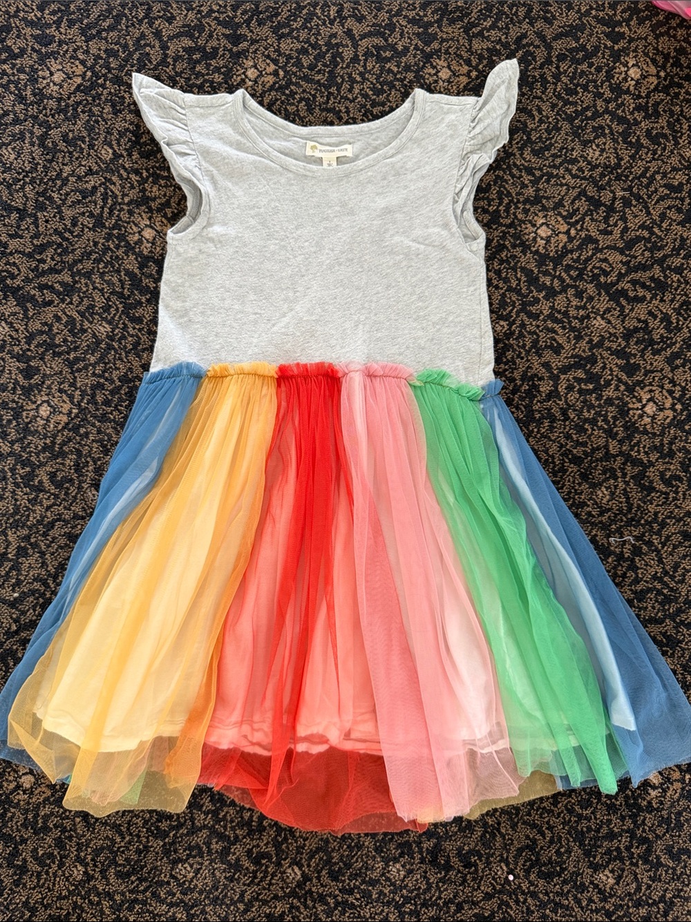 Tucker + Tate Gray Top Rainbow Tulle Dress